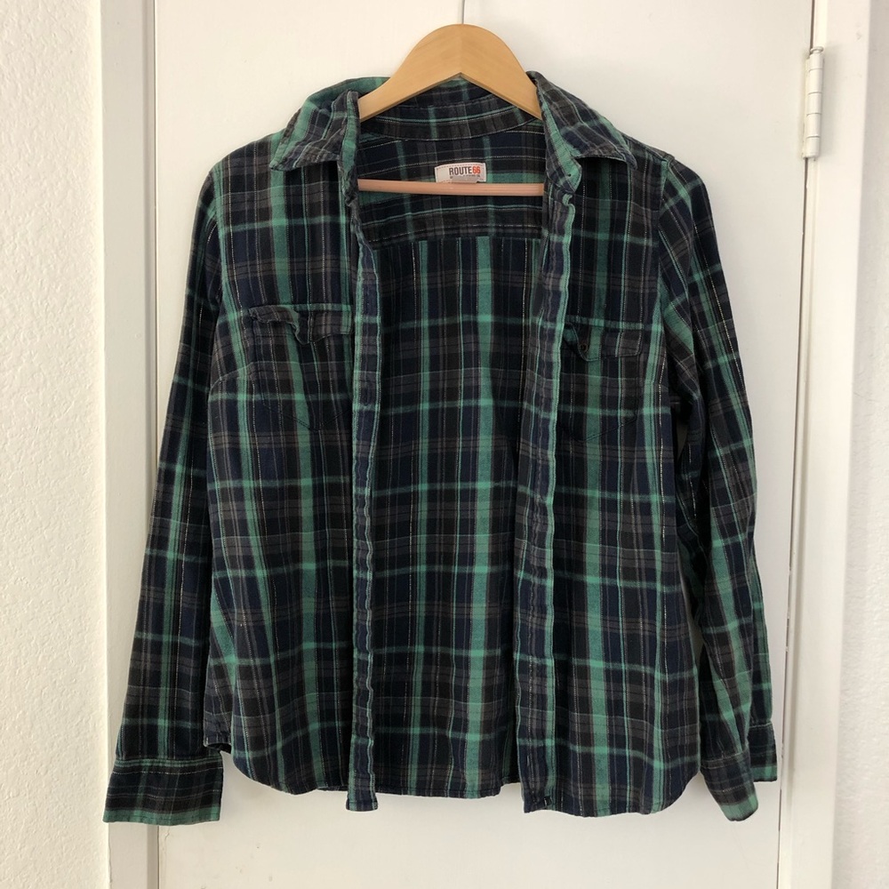 Route 66 green and blue flannel